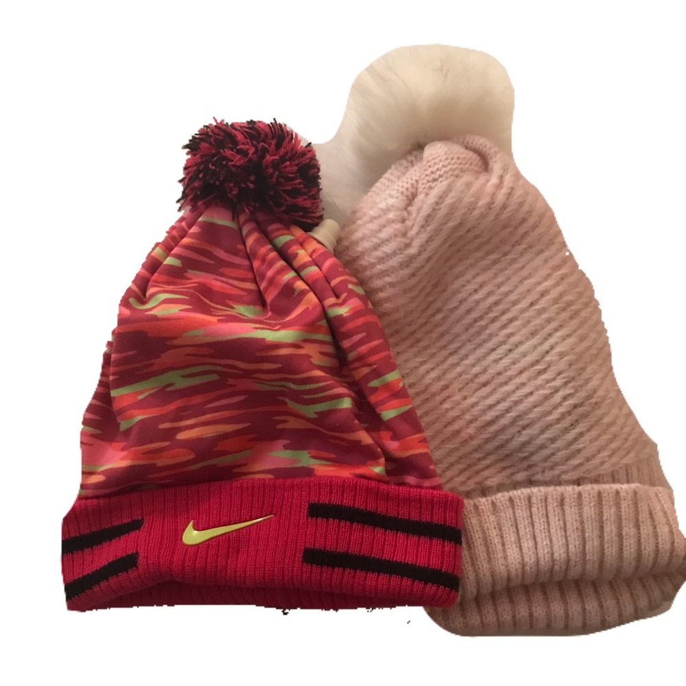 Nike beanie  (left) and light pink beanie